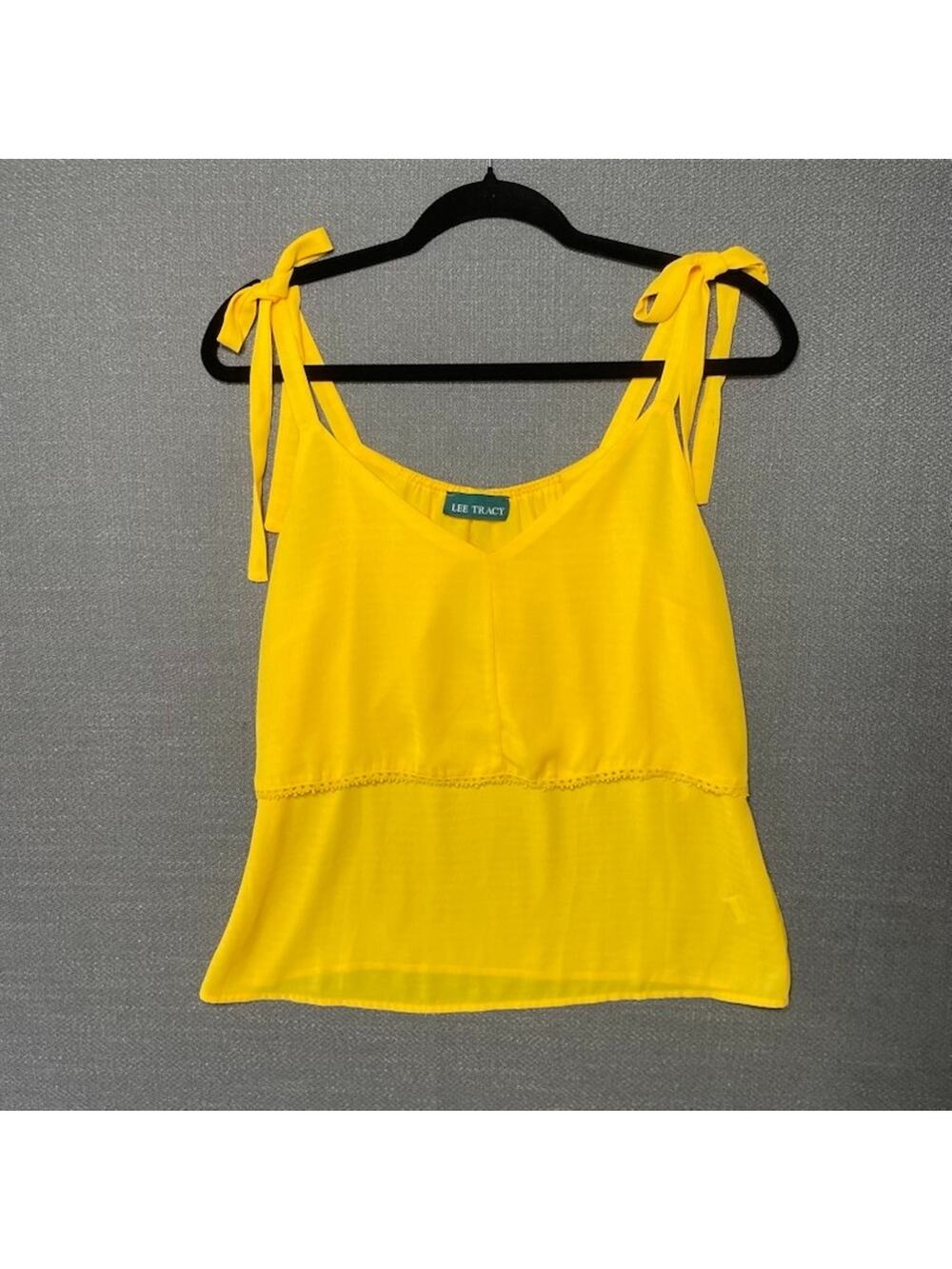 Yellow Tank Blouse XS Breezy Summer Tie Top Gauzy Layered Cami Lee Tracy